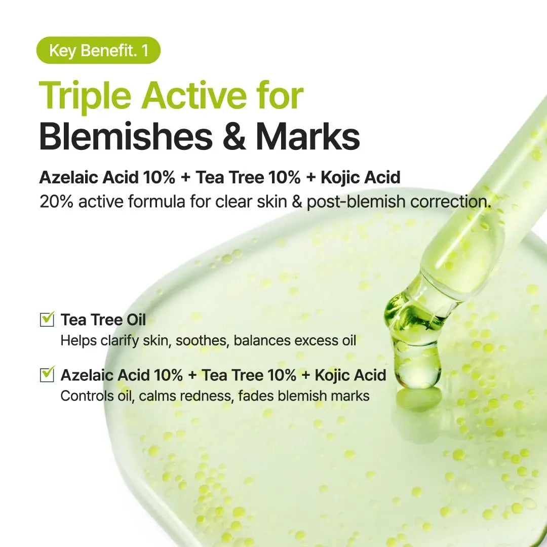 PURITO Azelaic Acid 10% + Kojic Acid + Tea Tree Facial Serum - Blemish-Prone Skin Korean Skincare, 30mL (1.01 fl.oz) Avelisse
