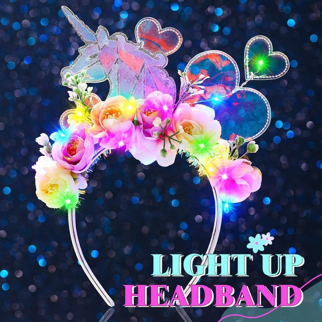 EARENT Light Up Unicorn Headband – Glowing Flower Headpiece for Women - görsel 3