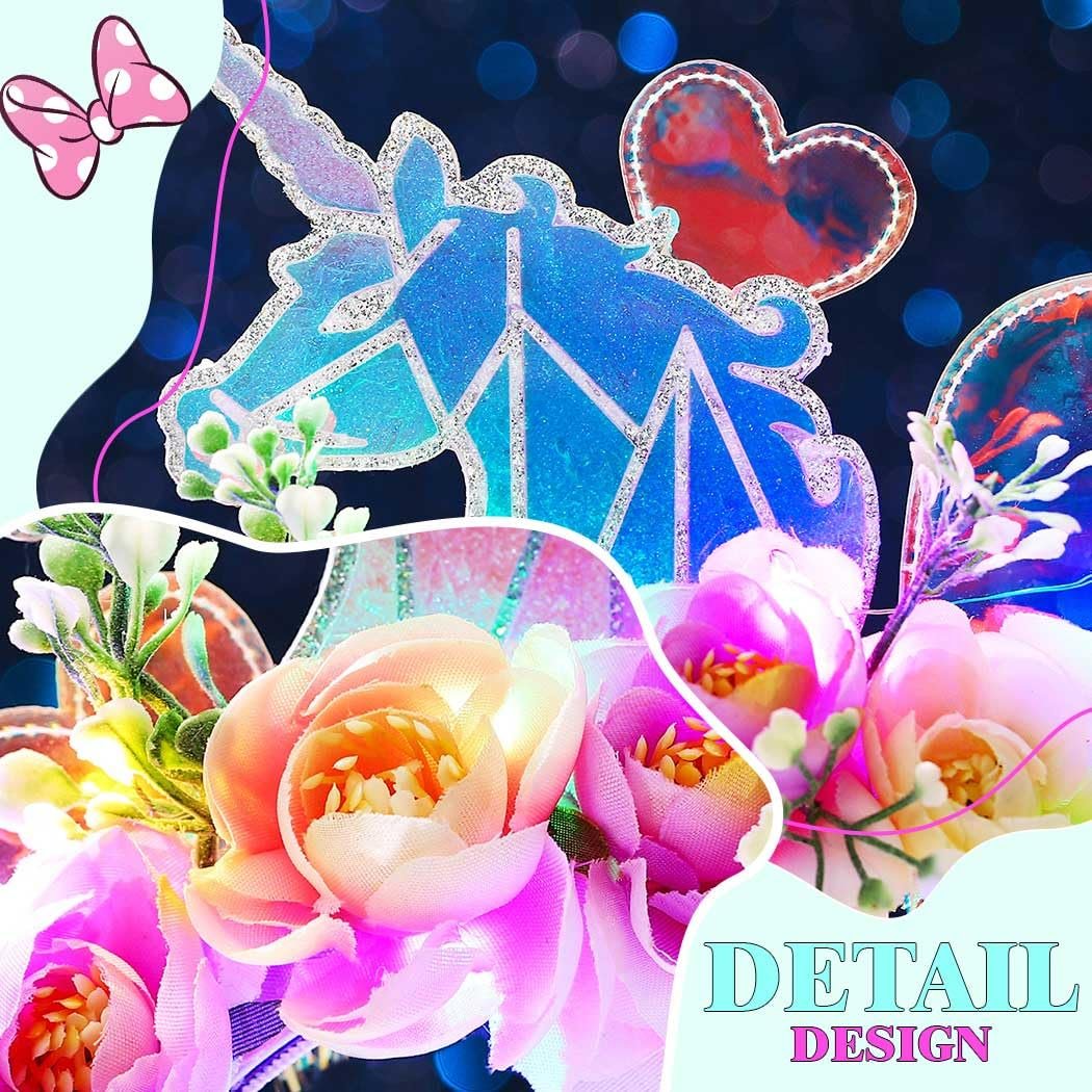 EARENT Light Up Unicorn Headband – Glowing Flower Headpiece for Women - görsel 11