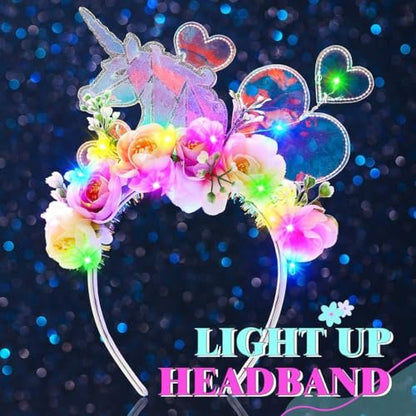 EARENT Light Up Unicorn Headband – Glowing Flower Headpiece for Women