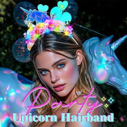 EARENT Light Up Unicorn Headband – Glowing Flower Headpiece for Women