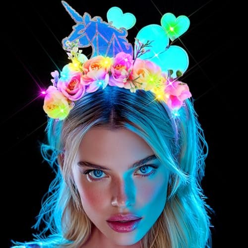 EARENT Light Up Unicorn Headband – Glowing Flower Headpiece for Women - görsel 2