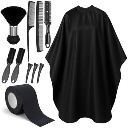 10 in 1 Barber Cape Kit – Professional Hair Cutting Cape, Neck Duster Brush, Combs, Clips & Cleaning Supplies for Home Use, Gifts for Men & Dad