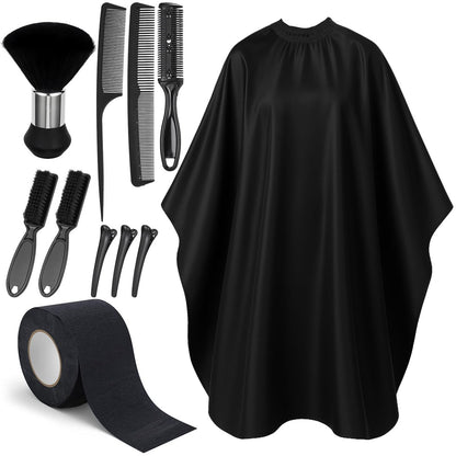 10 in 1 Barber Cape Kit – Professional Hair Cutting Cape, Neck Duster Brush, Combs, Clips & Cleaning Supplies for Home Use, Gifts for Men & Dad
