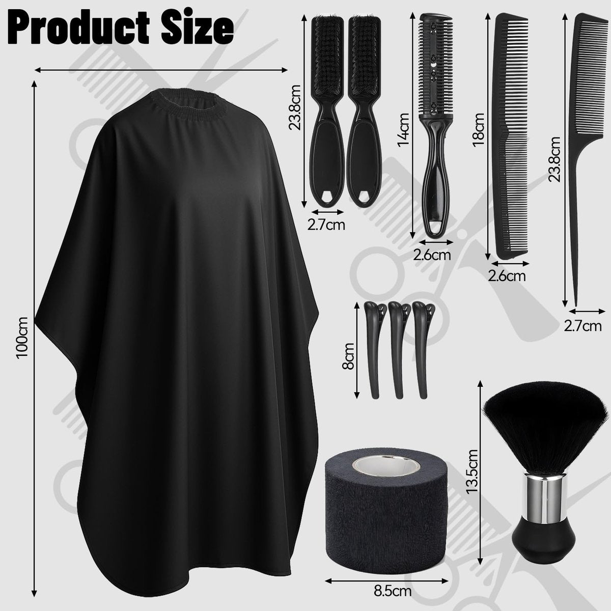 10 in 1 Barber Cape Kit – Professional Hair Cutting Cape, Neck Duster Brush, Combs, Clips & Cleaning Supplies for Home Use, Gifts for Men & Dad - görsel 3