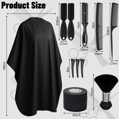 10 in 1 Barber Cape Kit – Professional Hair Cutting Cape, Neck Duster Brush, Combs, Clips & Cleaning Supplies for Home Use, Gifts for Men & Dad