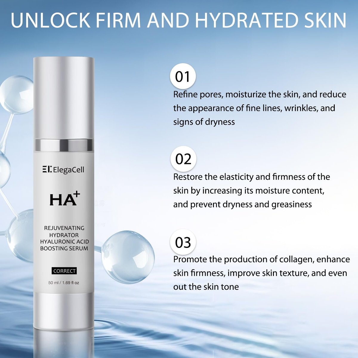 HACIRFE HA Rejuvenating Hydrator Hyaluronic Acid Serum for Face – Deep Hydrating Serum with Niacinamide and Ceramides Avelisse