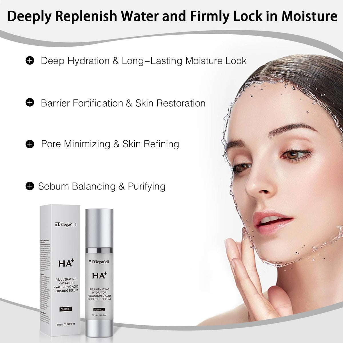 HACIRFE HA Rejuvenating Hydrator Hyaluronic Acid Serum for Face – Deep Hydrating Serum with Niacinamide and Ceramides Avelisse