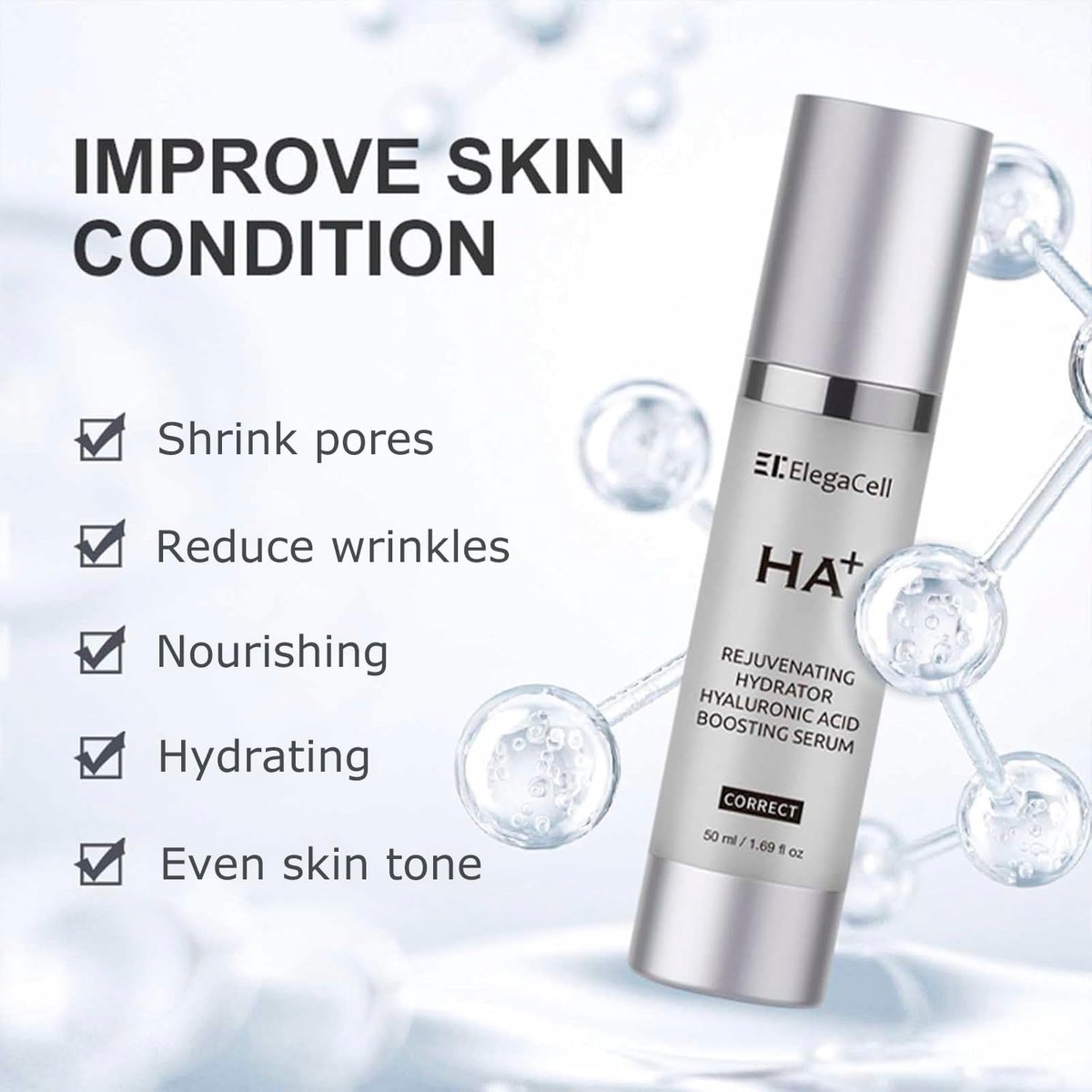 HACIRFE HA Rejuvenating Hydrator Hyaluronic Acid Serum for Face – Deep Hydrating Serum with Niacinamide and Ceramides Avelisse