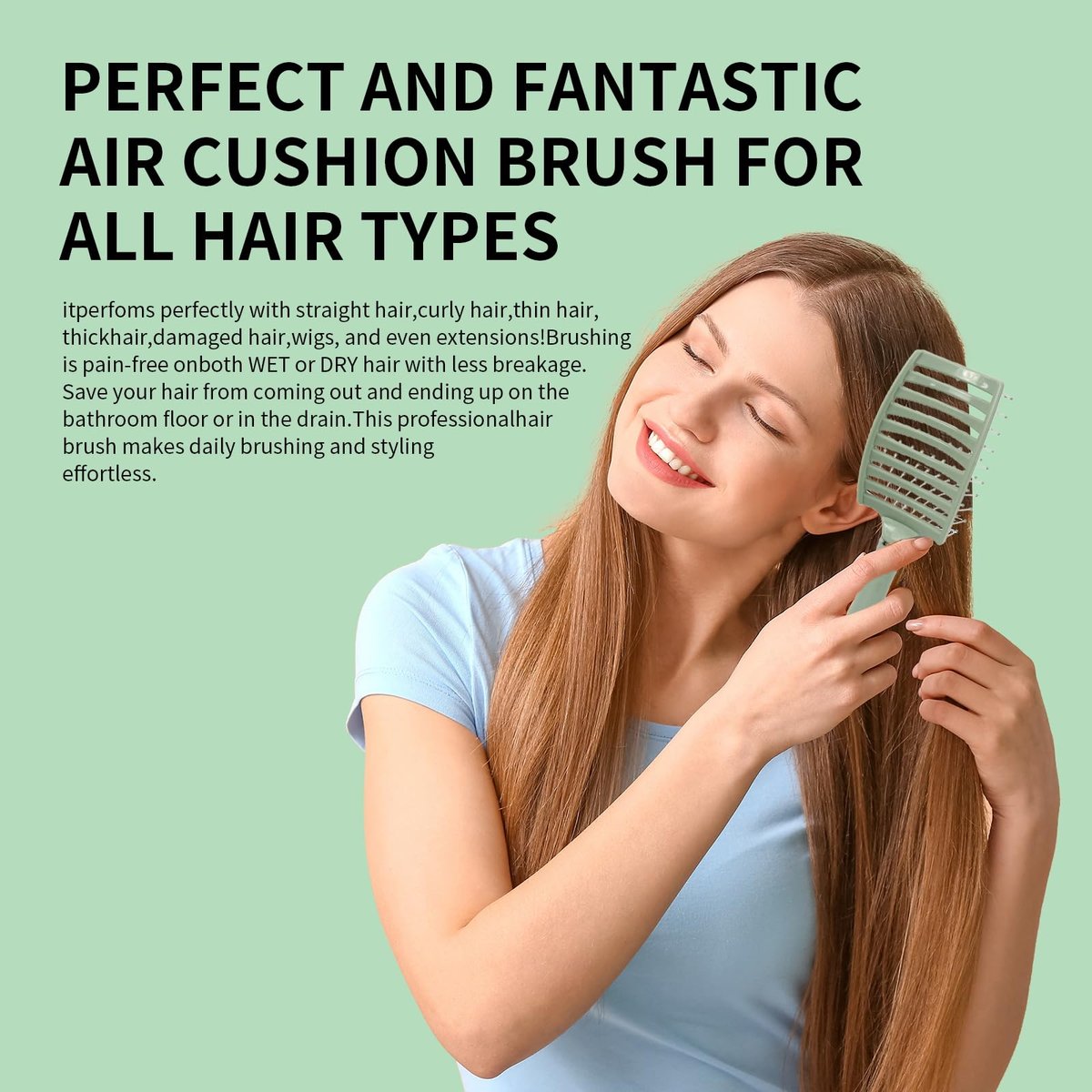 2 Pack Air Cushion Comb Brush and Curved Vented Hair Brush – Effortless Tangle Removal for Wet Dry Damaged Curly Hair, Women Men Boys Girls Kids - görsel 9