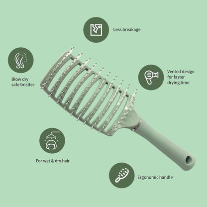 2 Pack Air Cushion Comb Brush and Curved Vented Hair Brush – Effortless Tangle Removal for Wet Dry Damaged Curly Hair, Women Men Boys Girls Kids