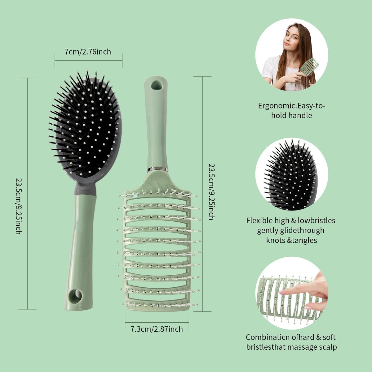 2 Pack Air Cushion Comb Brush and Curved Vented Hair Brush – Effortless Tangle Removal for Wet Dry Damaged Curly Hair, Women Men Boys Girls Kids - görsel 3
