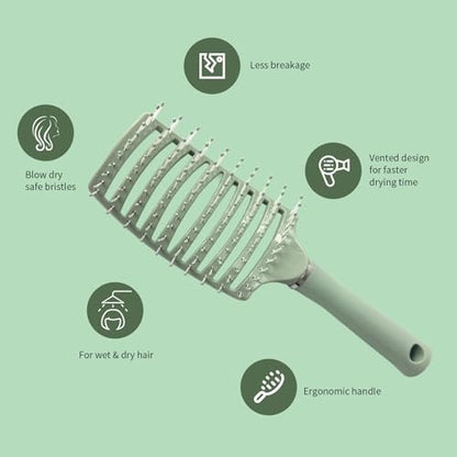 2 Pack Air Cushion Comb Brush and Curved Vented Hair Brush – Effortless Tangle Removal for Wet Dry Damaged Curly Hair, Women Men Boys Girls Kids