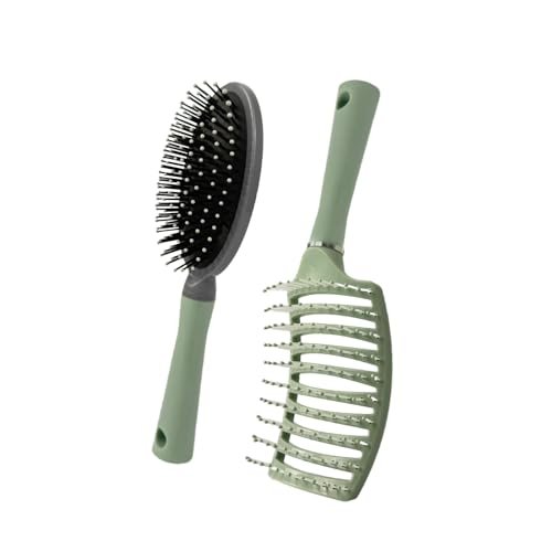 2 Pack Air Cushion Comb Brush and Curved Vented Hair Brush – Effortless Tangle Removal for Wet Dry Damaged Curly Hair, Women Men Boys Girls Kids - görsel 2