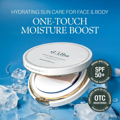 d'alba Piedmont Vegan Fresh Sun Cushion SPF 50+ - Hydrating Korean Sunscreen for Face, Broad Spectrum, All Skin Types (0.88 oz)