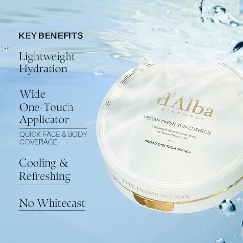 d'alba Piedmont Vegan Fresh Sun Cushion SPF 50+ - Hydrating Korean Sunscreen for Face, Broad Spectrum, All Skin Types (0.88 oz) - görsel 8