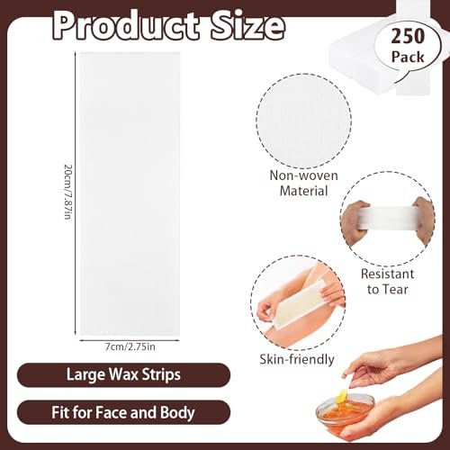 250 Pack Large Non-Woven Wax Strips for Hair Removal – 7.8x2.75 Inch Body & Facial Waxing Paper, Soft & Skin-Friendly - görsel 4