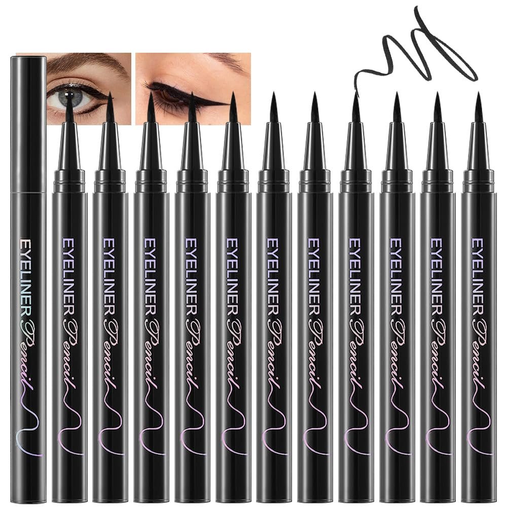 Anwuozu 12-Pack Matte Black Liquid Eyeliner Set – Ultra-Fine Tip, Quick-Dry, Smudge-Proof Vegan Eye Liner Pens - görsel 1