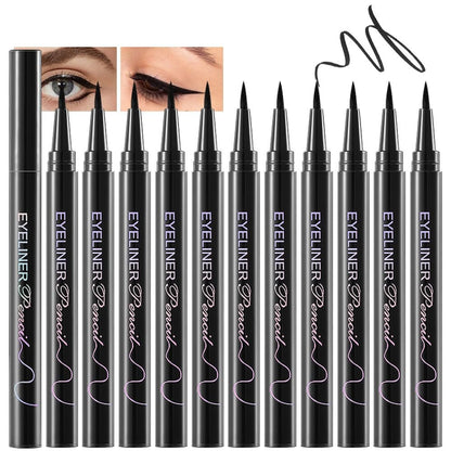 Anwuozu 12-Pack Matte Black Liquid Eyeliner Set – Ultra-Fine Tip, Quick-Dry, Smudge-Proof Vegan Eye Liner Pens