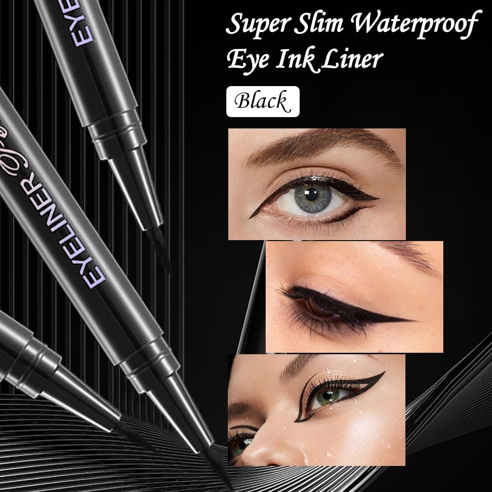 Anwuozu 12-Pack Matte Black Liquid Eyeliner Set – Ultra-Fine Tip, Quick-Dry, Smudge-Proof Vegan Eye Liner Pens - görsel 7