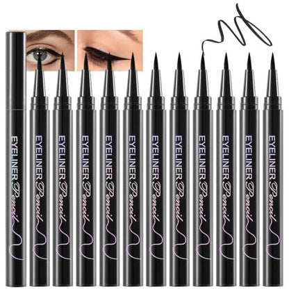 Anwuozu 12-Pack Matte Black Liquid Eyeliner Set – Ultra-Fine Tip, Quick-Dry, Smudge-Proof Vegan Eye Liner Pens
