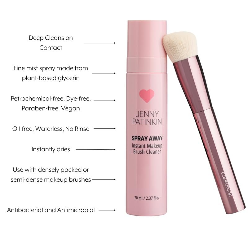 JENNY PATINKIN Instant Makeup Brush Cleaner Spray – Quick-Drying Sanitizing Solution for Makeup Brushes, Sponges & Powder Puffs – Travel-Sized 2.37 fl oz Avelisse