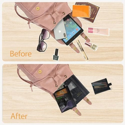 3-Piece Mesh Zipper Pouch Makeup Bags Set - Black, Portable Travel Toiletry Organizer Pouches for Home, Office, and Daily Use