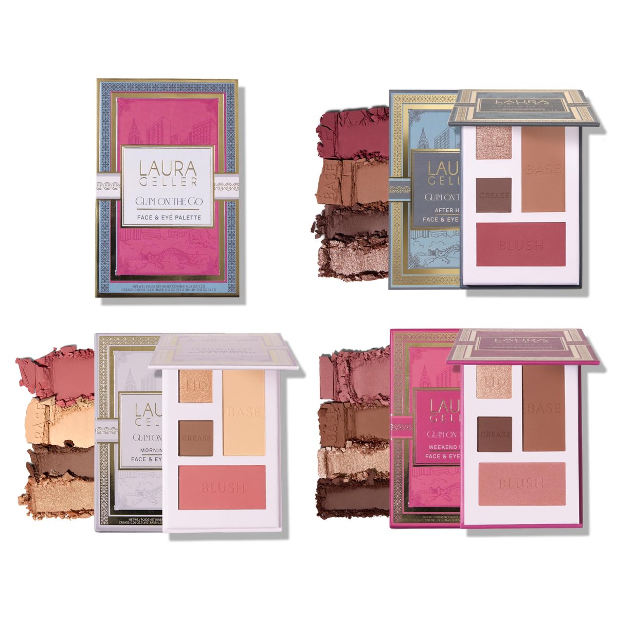 LAURA GELLER NEW YORK Glam On the Go Eyeshadow & Blush Palettes - Set of 3, Easy-to-Use Makeup for Mature Skin, Ready for Gifting Avelisse
