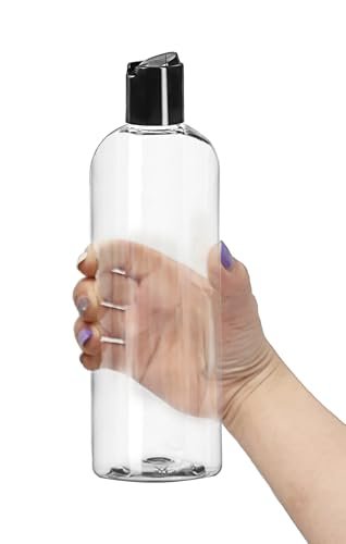 ljdeals 16 oz Clear Plastic Refillable Squeeze Bottles (3 Pack) - BPA-Free Empty Travel Containers with Leak-Proof Disc Top Flip Caps for Shampoo, Lotion, Soap, and Creams, Made in USA