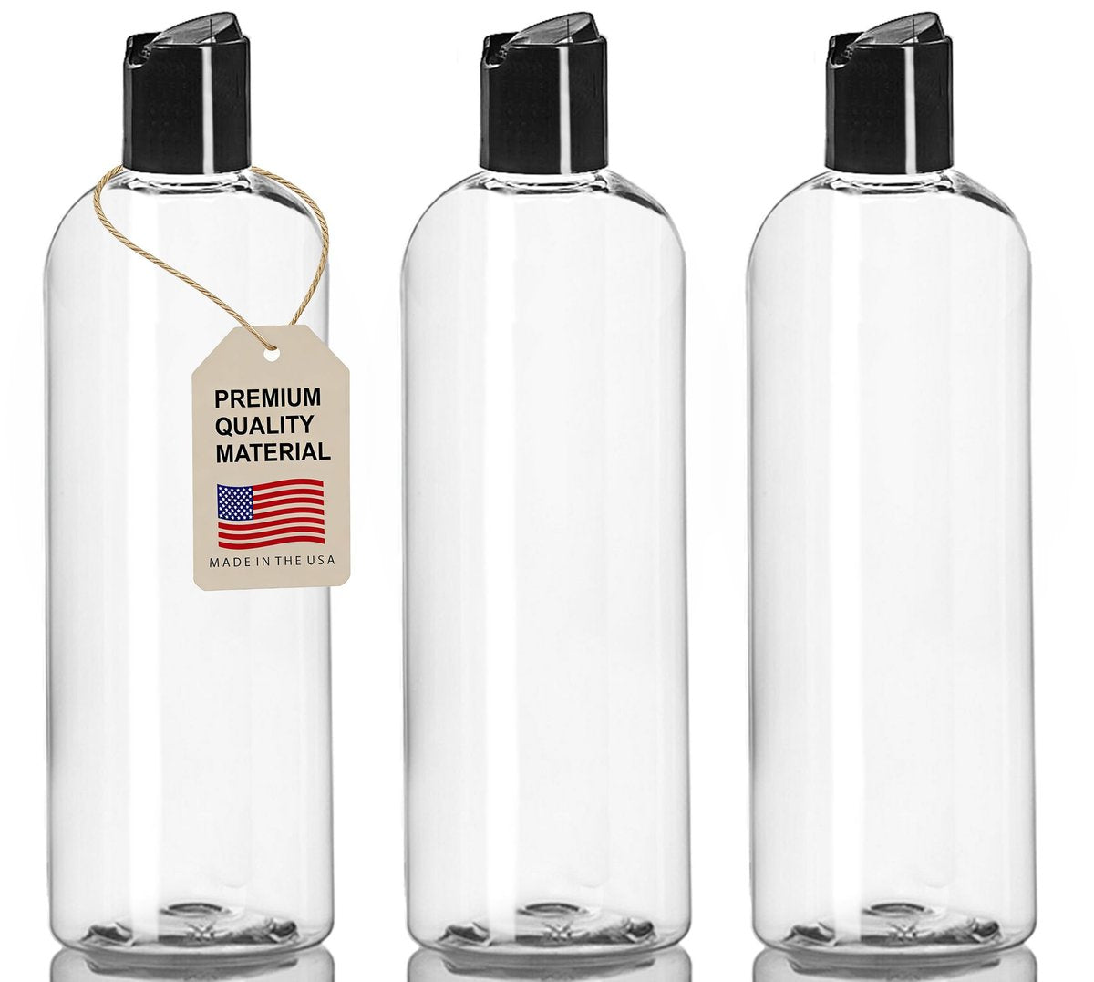 ljdeals 16 oz Clear Plastic Refillable Squeeze Bottles (3 Pack) - BPA-Free Empty Travel Containers with Leak-Proof Disc Top Flip Caps for Shampoo, Lotion, Soap, and Creams, Made in USA - görsel 1