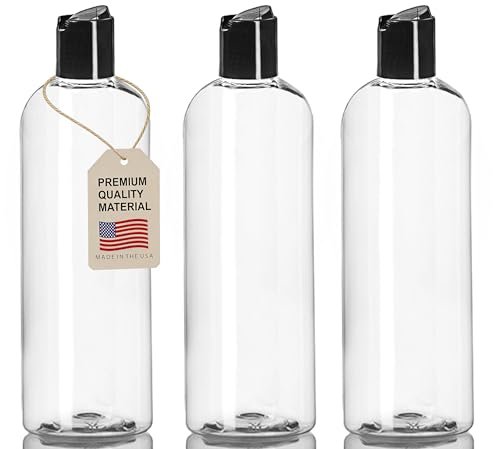 ljdeals 16 oz Clear Plastic Refillable Squeeze Bottles (3 Pack) - BPA-Free Empty Travel Containers with Leak-Proof Disc Top Flip Caps for Shampoo, Lotion, Soap, and Creams, Made in USA - görsel 2