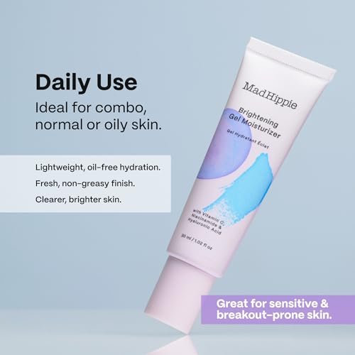Mad Hippie Brightening Gel Moisturizer – Oil-Free Vitamin C & Niacinamide Face Cream for Oily & Acne-Prone Skin, 1.02 oz Avelisse