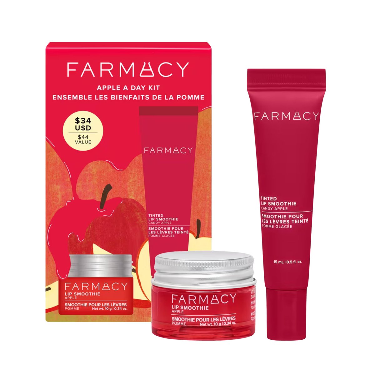 Farmacy Apple A Day Lip Balm Kit - Tinted Lip Peptide Treatment & Overnight Balm Duo - Moisturizing, Plumping & Hydrating Skincare Gift Set for Her (2 Count) Avelisse