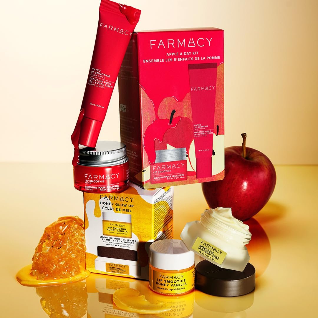Farmacy Apple A Day Lip Balm Kit - Tinted Lip Peptide Treatment & Overnight Balm Duo - Moisturizing, Plumping & Hydrating Skincare Gift Set for Her (2 Count) Avelisse