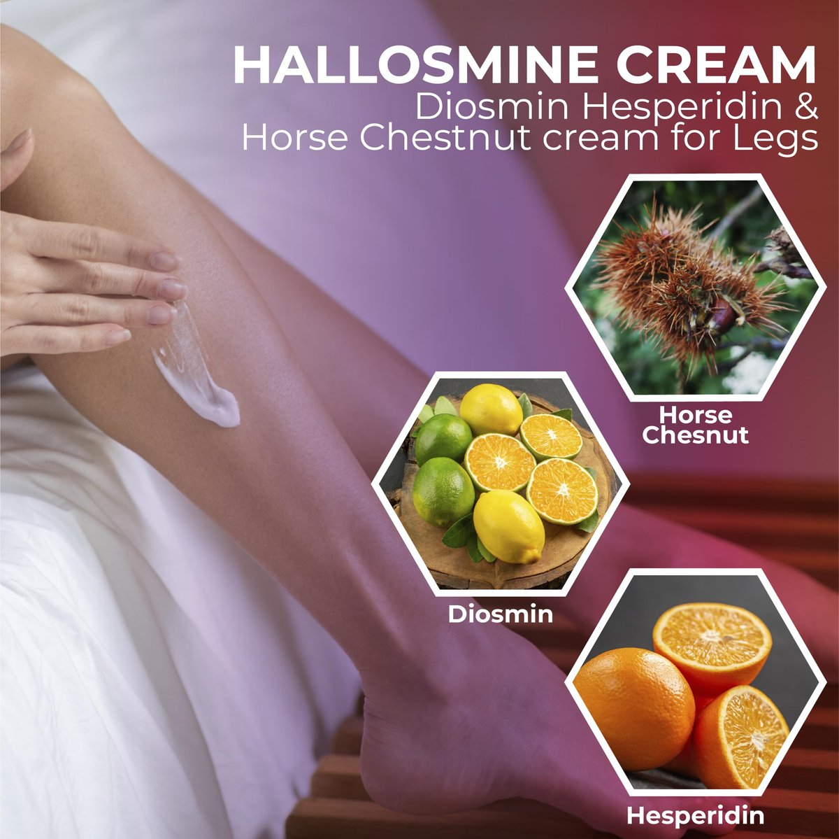 Hallusa Natural 2-Pack Hallosmine Leg Cream with Diosmin, Hesperidin & Horse Chestnut + Free Hallosmine Ultra 650mg Diosmin Hesperidin, 60 Capsules | Blood Circulation & Vein Support, 4 oz (112g) - görsel 11