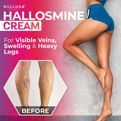 Hallusa Natural 2-Pack Hallosmine Leg Cream with Diosmin, Hesperidin & Horse Chestnut + Free Hallosmine Ultra 650mg Diosmin Hesperidin, 60 Capsules | Blood Circulation & Vein Support, 4 oz (112g)