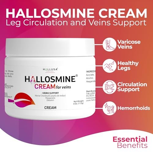 Hallusa Natural 2-Pack Hallosmine Leg Cream with Diosmin, Hesperidin & Horse Chestnut + Free Hallosmine Ultra 650mg Diosmin Hesperidin, 60 Capsules | Blood Circulation & Vein Support, 4 oz (112g) - görsel 6