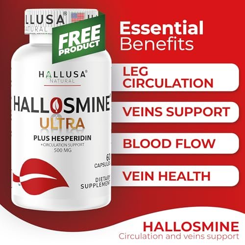 Hallusa Natural 2-Pack Hallosmine Leg Cream with Diosmin, Hesperidin & Horse Chestnut + Free Hallosmine Ultra 650mg Diosmin Hesperidin, 60 Capsules | Blood Circulation & Vein Support, 4 oz (112g) - görsel 4