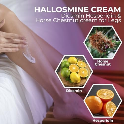 Hallusa Natural 2-Pack Hallosmine Leg Cream with Diosmin, Hesperidin & Horse Chestnut + Free Hallosmine Ultra 650mg Diosmin Hesperidin, 60 Capsules | Blood Circulation & Vein Support, 4 oz (112g) - görsel 12