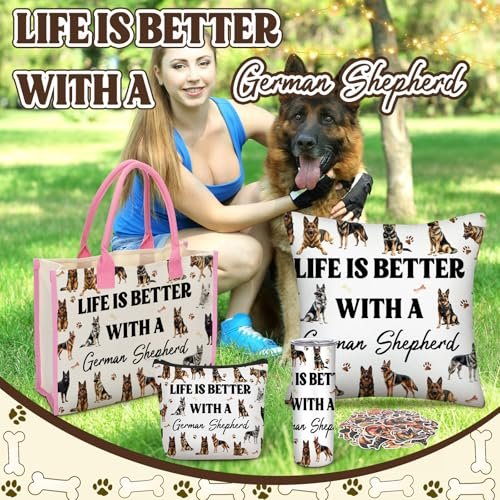Patelai 56-Piece German Shepherd Gift Set for Dog Moms – Tote Bag, 20oz Tumbler, Cosmetic Bag, Socks, Pillow Cover, Keychain & 50 Stickers - görsel 10