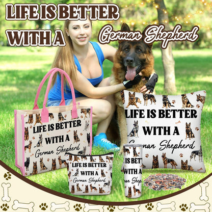 Patelai 56-Piece German Shepherd Gift Set for Dog Moms – Tote Bag, 20oz Tumbler, Cosmetic Bag, Socks, Pillow Cover, Keychain & 50 Stickers
