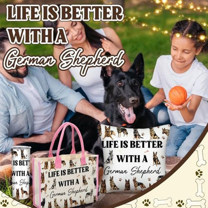 Patelai 56-Piece German Shepherd Gift Set for Dog Moms – Tote Bag, 20oz Tumbler, Cosmetic Bag, Socks, Pillow Cover, Keychain & 50 Stickers