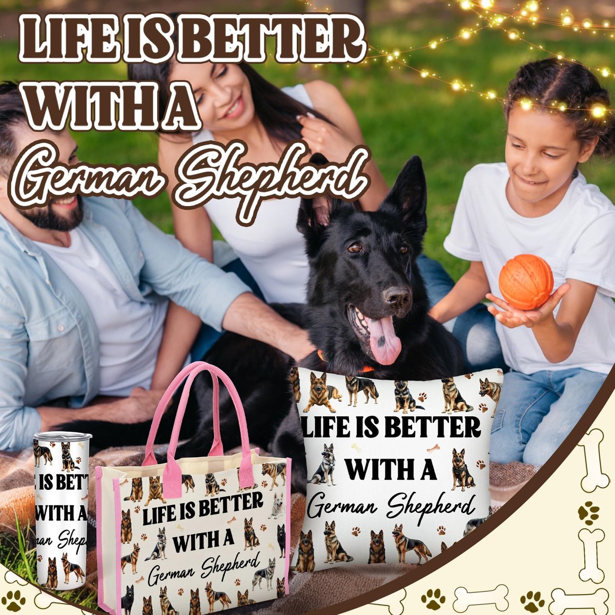 Patelai 56-Piece German Shepherd Gift Set for Dog Moms – Tote Bag, 20oz Tumbler, Cosmetic Bag, Socks, Pillow Cover, Keychain & 50 Stickers - görsel 11