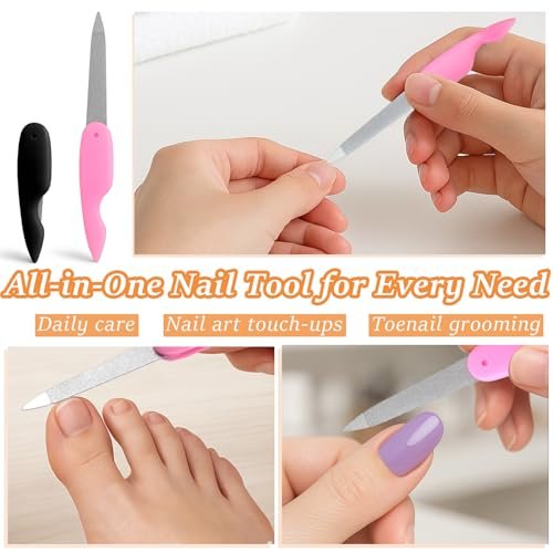 4-Pack Folding Metal Nail Files – Stainless Steel Double-Sided Cuticle & Nail Care Tools for Men and Women (2 Pink + 2 Black) - görsel 10