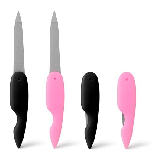 4-Pack Folding Metal Nail Files – Stainless Steel Double-Sided Cuticle & Nail Care Tools for Men and Women (2 Pink + 2 Black) - görsel 2