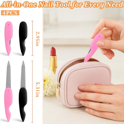 4-Pack Folding Metal Nail Files – Stainless Steel Double-Sided Cuticle & Nail Care Tools for Men and Women (2 Pink + 2 Black)