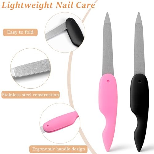 4-Pack Folding Metal Nail Files – Stainless Steel Double-Sided Cuticle & Nail Care Tools for Men and Women (2 Pink + 2 Black) - görsel 8