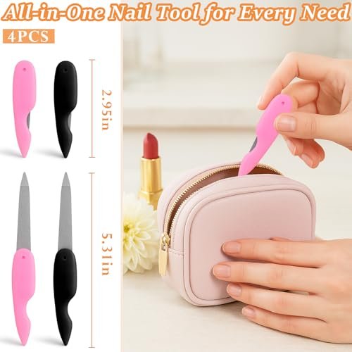 4-Pack Folding Metal Nail Files – Stainless Steel Double-Sided Cuticle & Nail Care Tools for Men and Women (2 Pink + 2 Black) - görsel 12