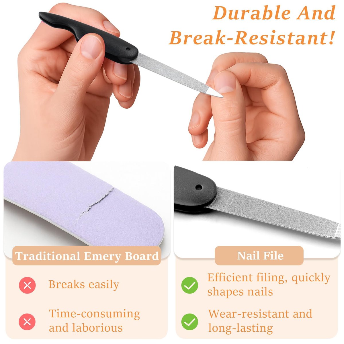 4-Pack Folding Metal Nail Files – Stainless Steel Double-Sided Cuticle & Nail Care Tools for Men and Women (2 Pink + 2 Black) - görsel 3