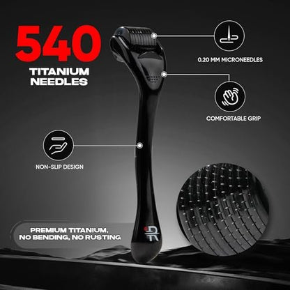 Rhys Man Derma Roller 0.25mm with Storage Case – Titanium Dermaroller for Beard, Face & Scalp Care, 540 Needles Skin Care Tool for Men & Women, Compact Grooming Kit Avelisse